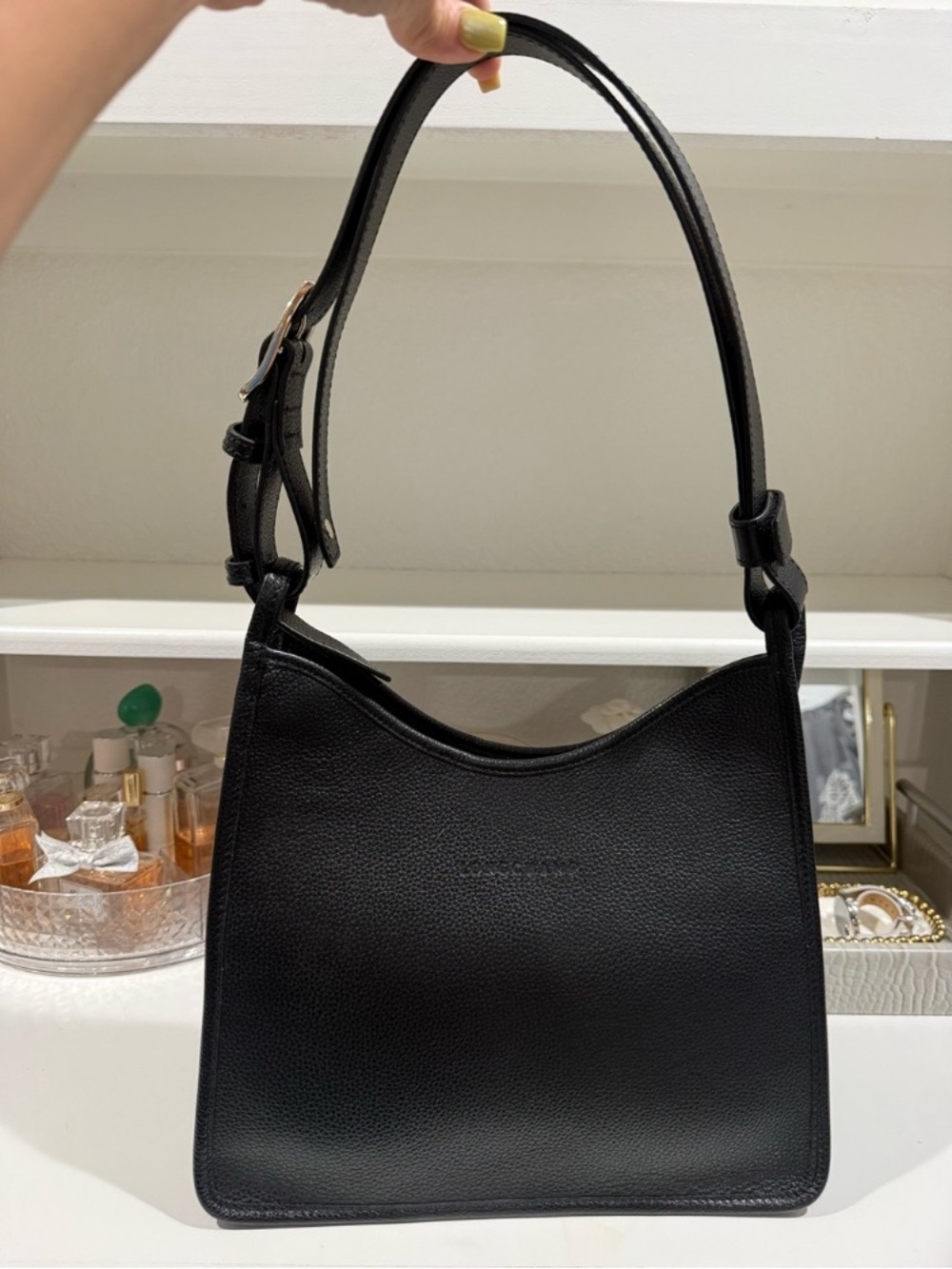 Longchamp Black Pebbled Leather Shoulder Bag